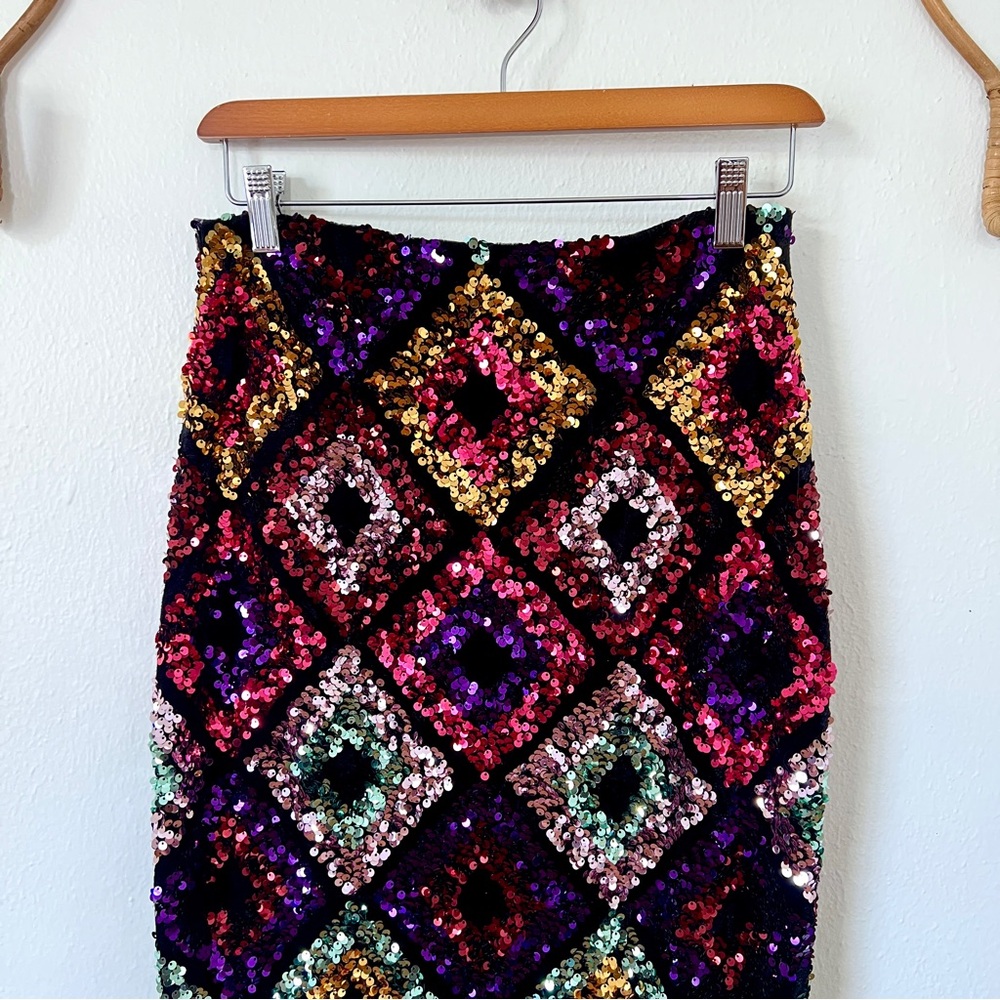 Topshop Black Diamond Sequin Midaxi Pencil Skirt - Picture 9 of 11
